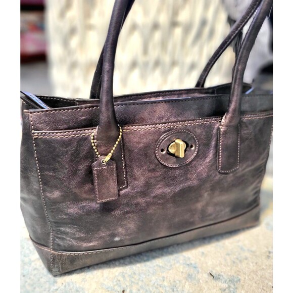 COACH 14282 bronze Madeline double handledl metaillic leather Satchel handbag - Picture 1 of 15